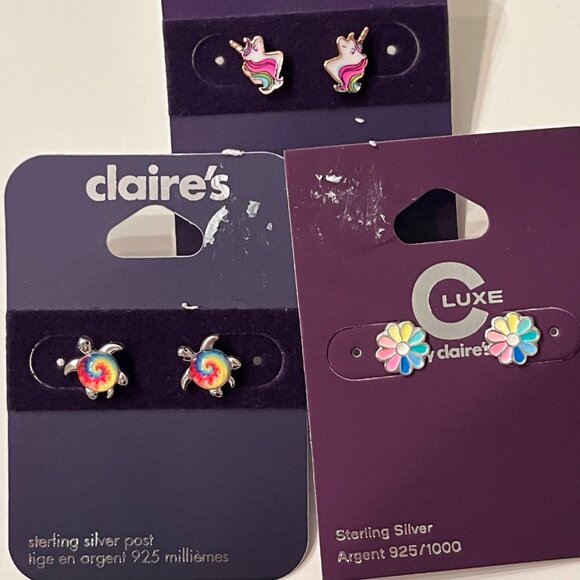 Claire’s & Luxe by Claire’s Colorful Stud Earrings Set – 3 Pairs! 🌸🐢🦄 (w/x) - Picture 7 of 12